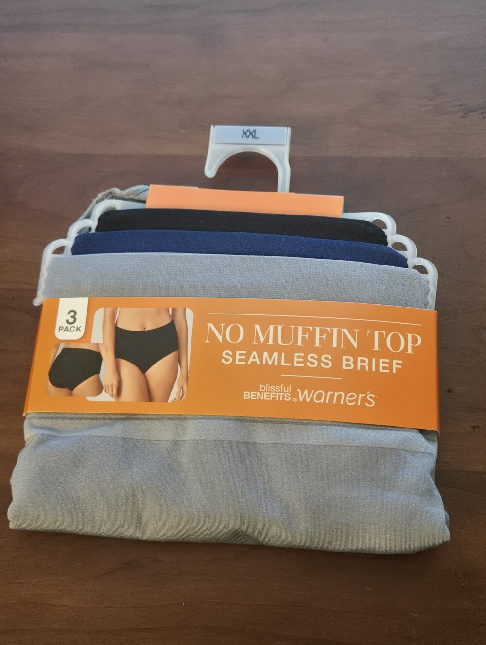 Warner's No Muffin Top Seamless Briefs - 3 Pack (Gray, Navy, Black) 2XL NIP